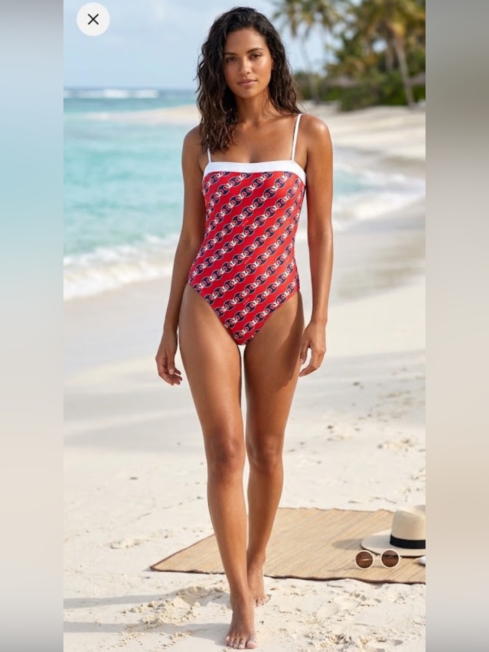 Women's Red Patterned One-Piece Swimsuit